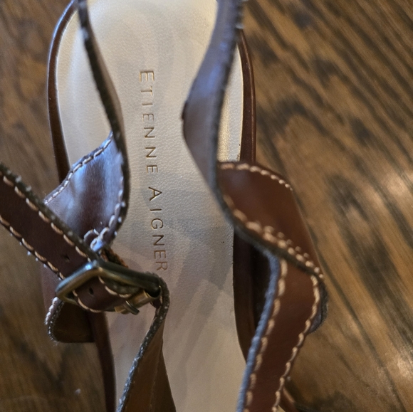Etienne Aigner Brown Strap Wedge Heel Size 8 Women - Picture 10 of 10